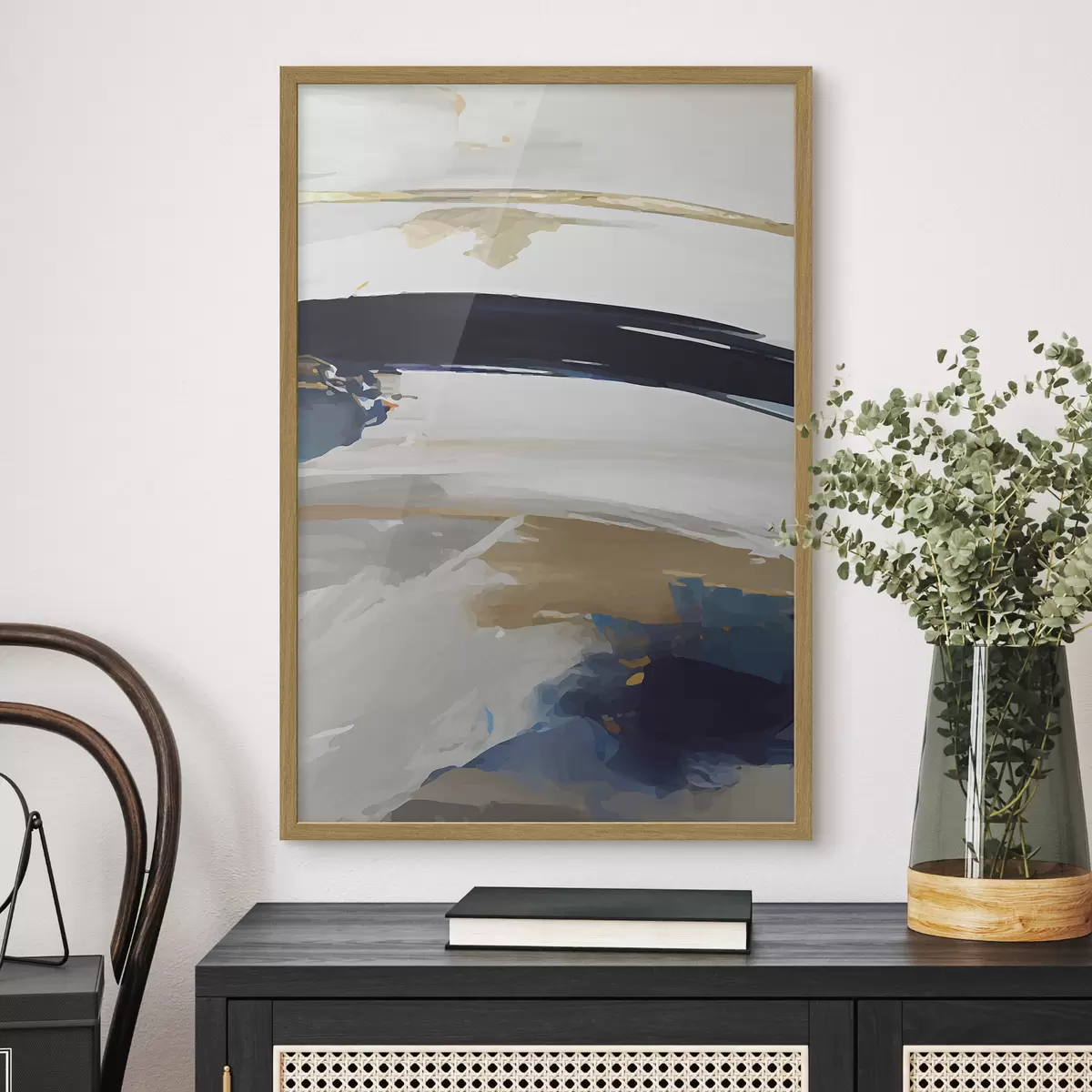 Poster Ausdrucksstarke graue und blaue Abstraktion f36620