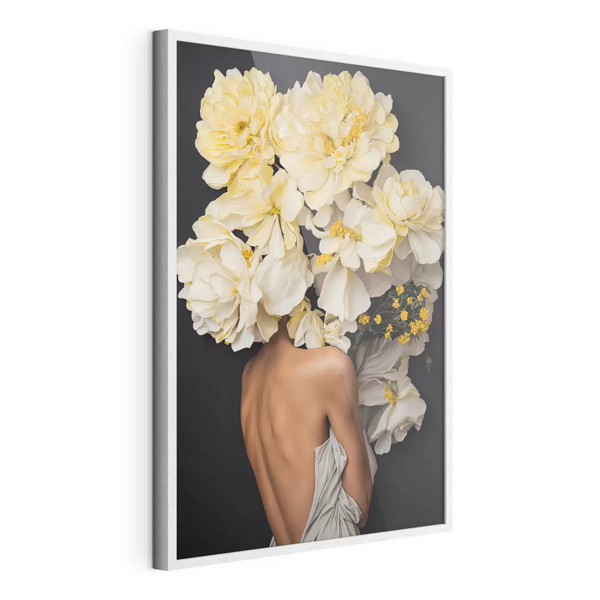 Poster Frau mit gelben Blumen auf schwarzem Hintergrund f37162