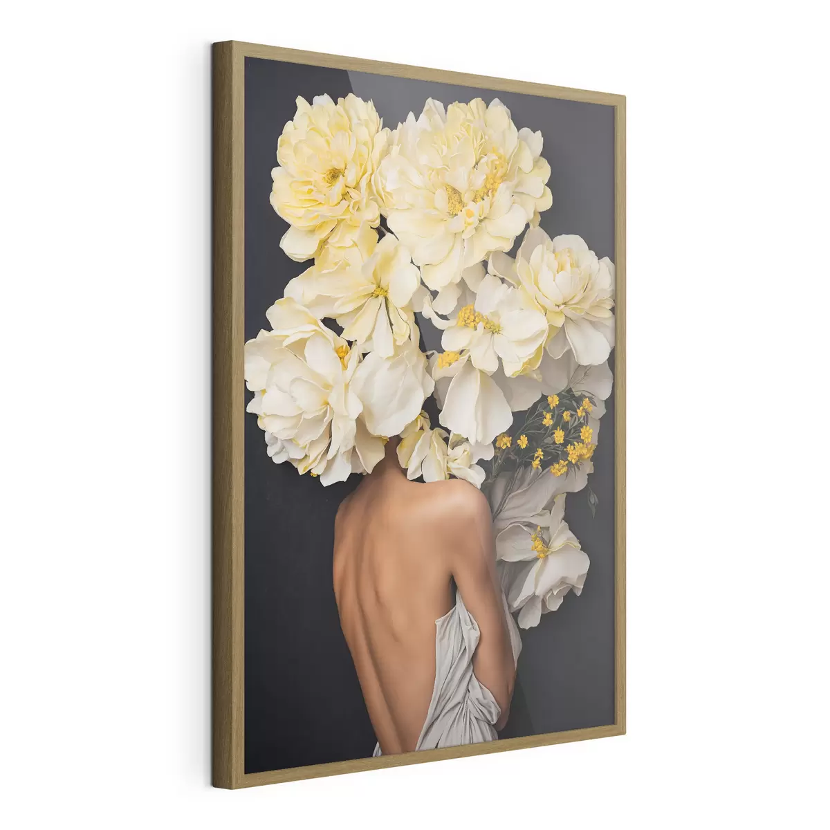 Poster Frau mit gelben Blumen auf schwarzem Hintergrund f37162