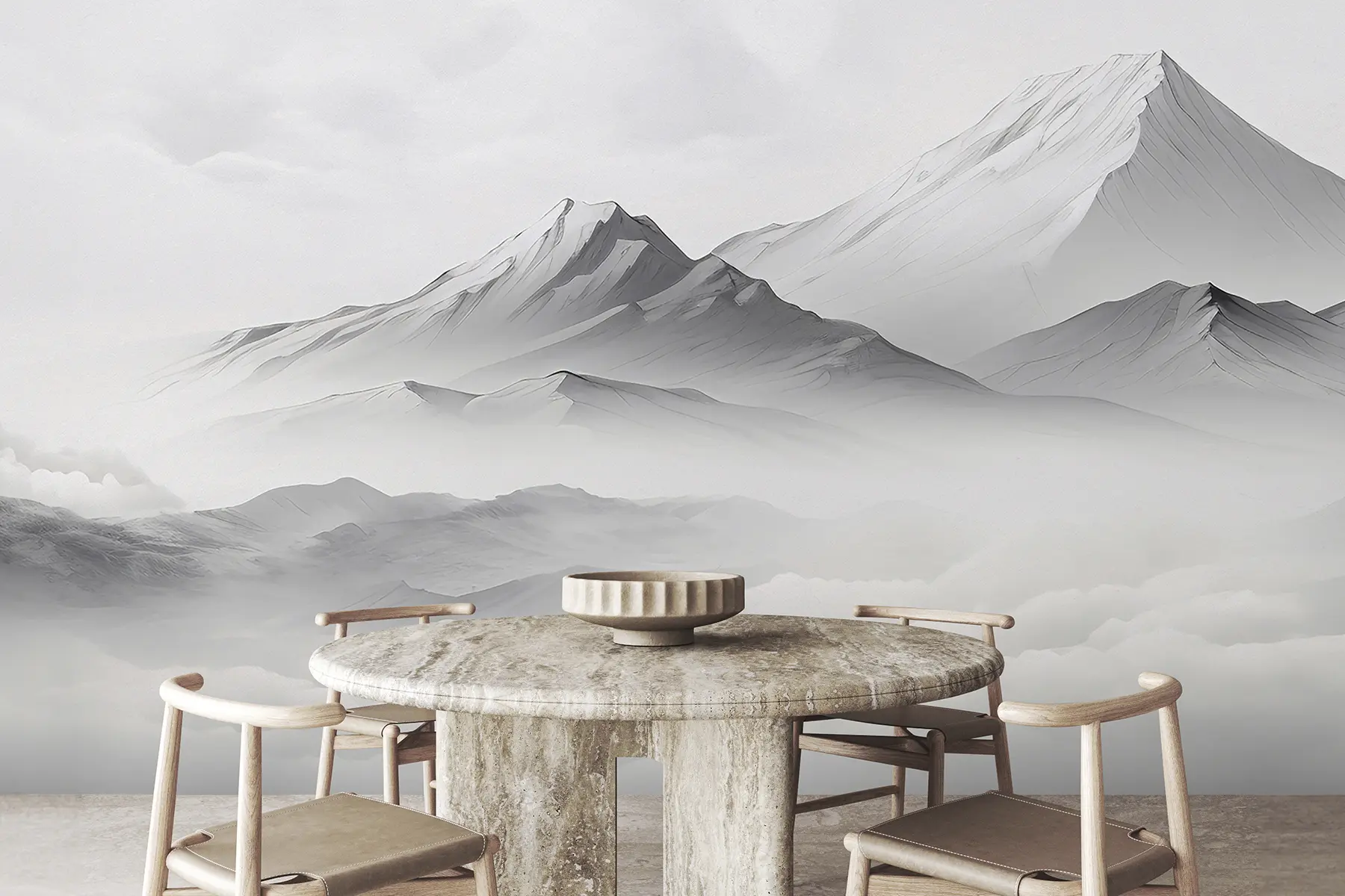 Fototapete Berge in den Wolken, Nebel, graue Farbe, Landschaft u99458d1