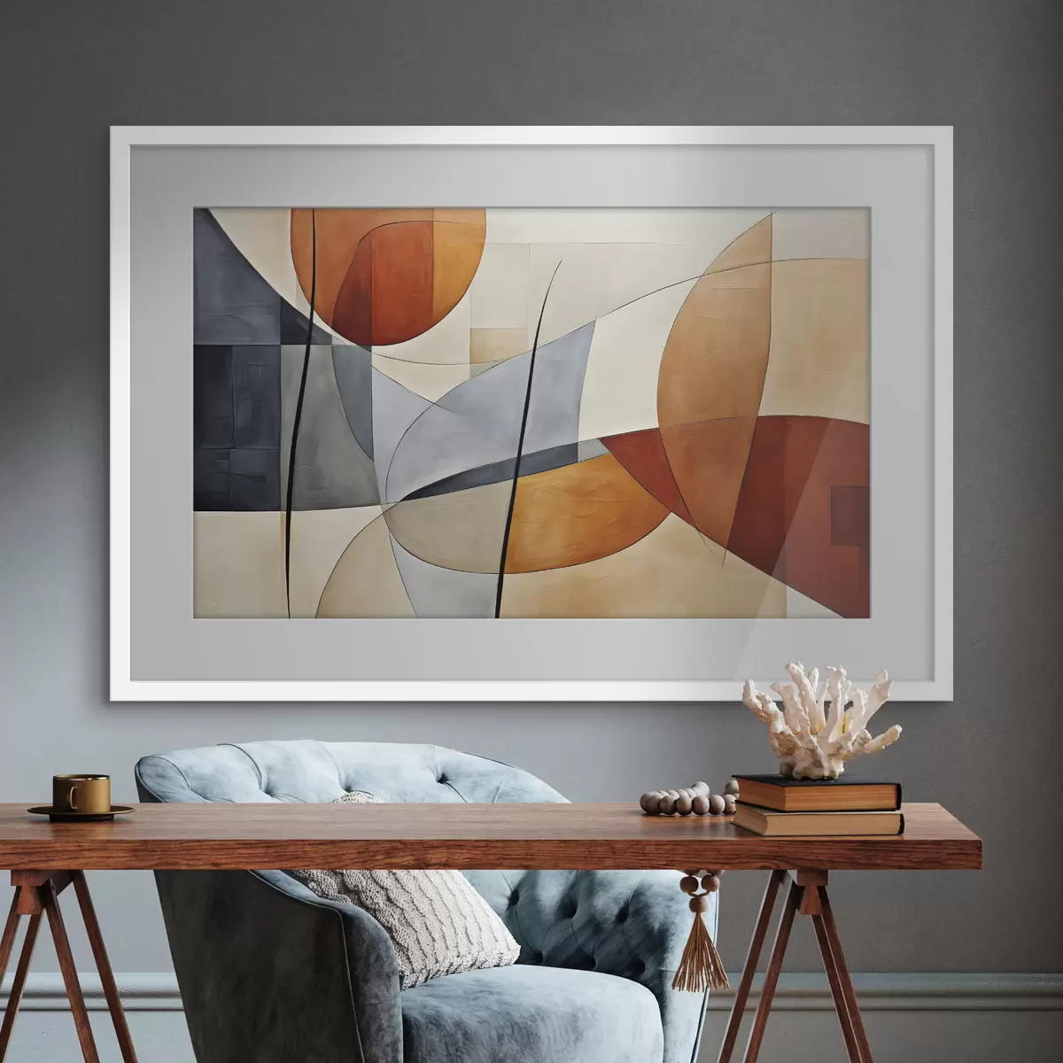 Poster Kurven in Orange und Blau f37285