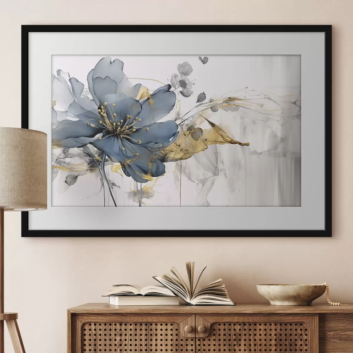 Poster Blaue Blüten im Flug f35527