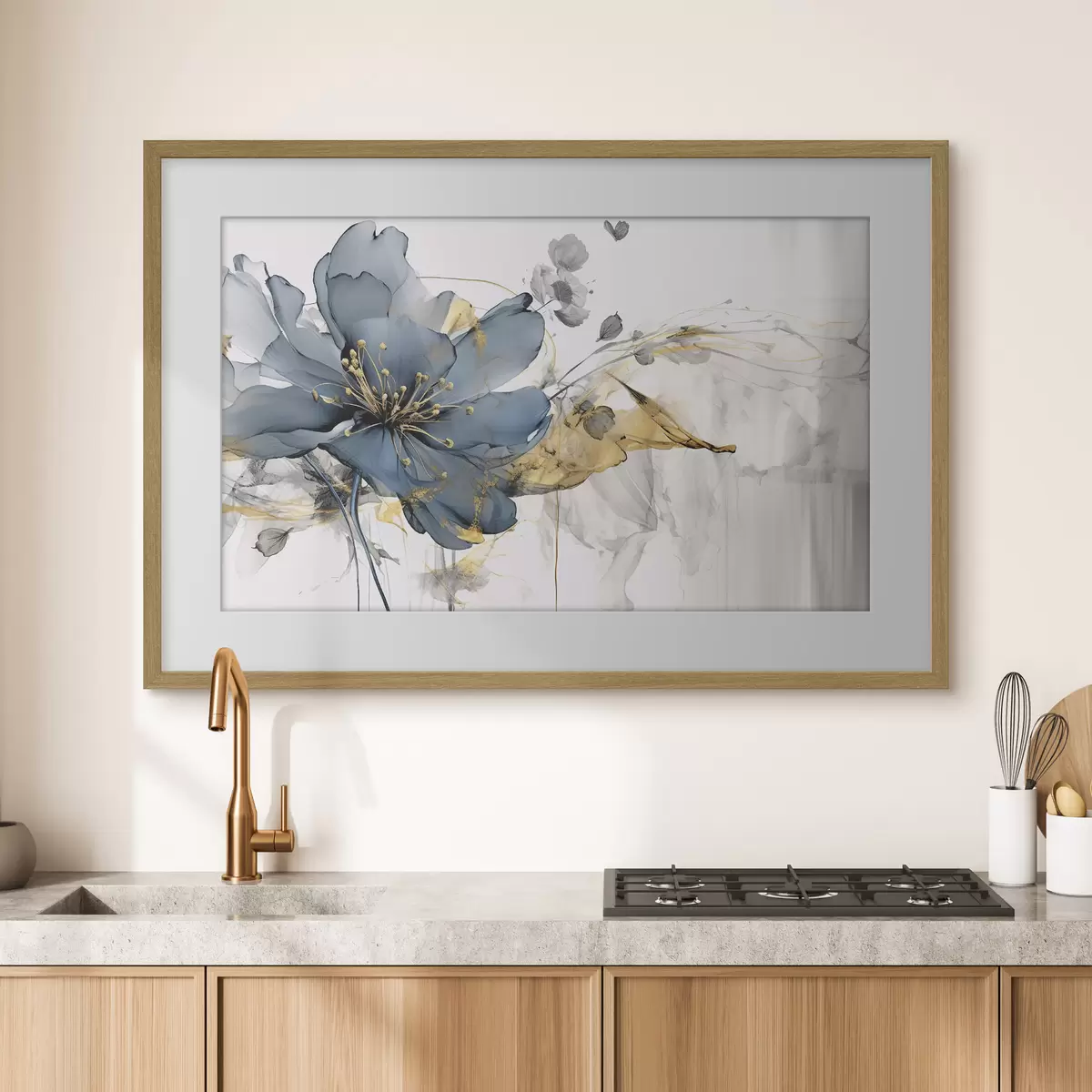 Poster Blaue Blüten im Flug f35527
