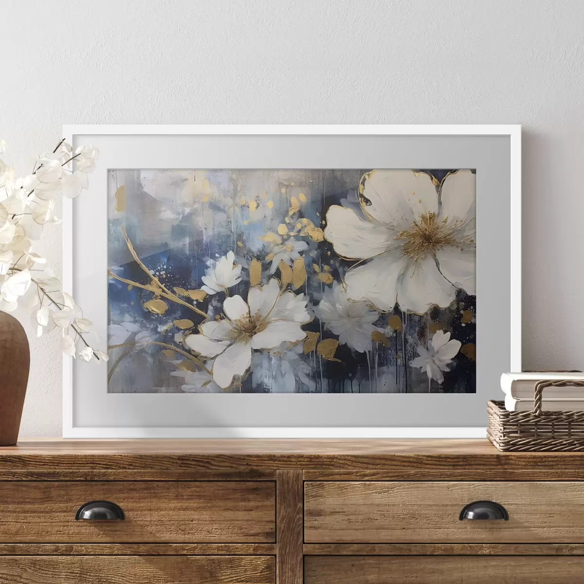 Poster Weiße Blüten, blaue Stille f35526