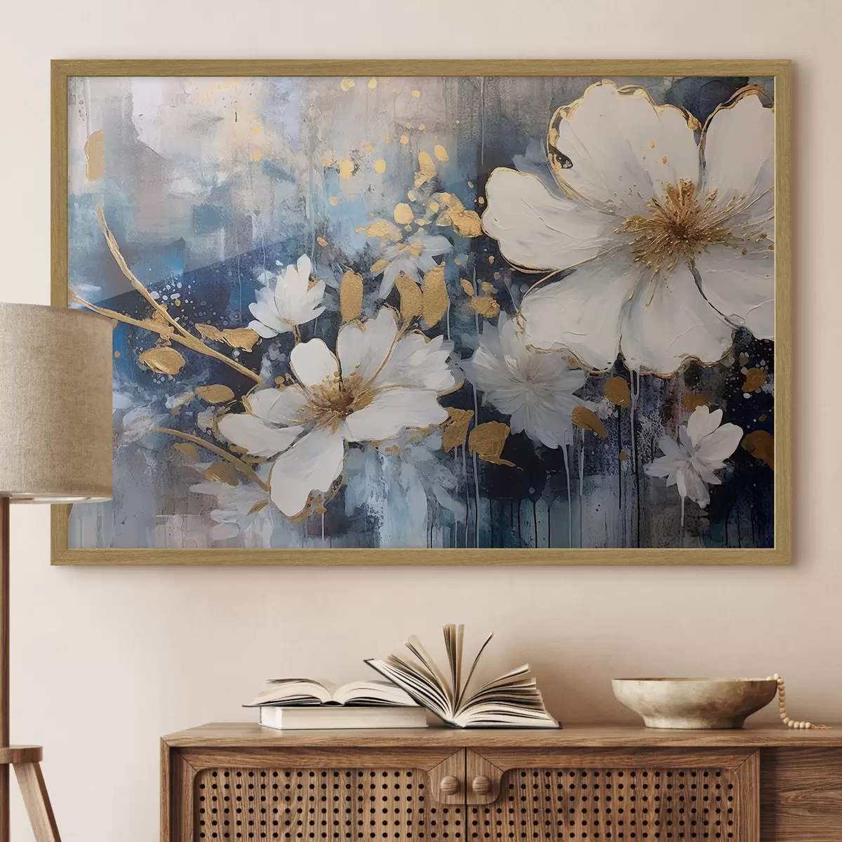 Poster Weiße Blüten, blaue Stille f35526
