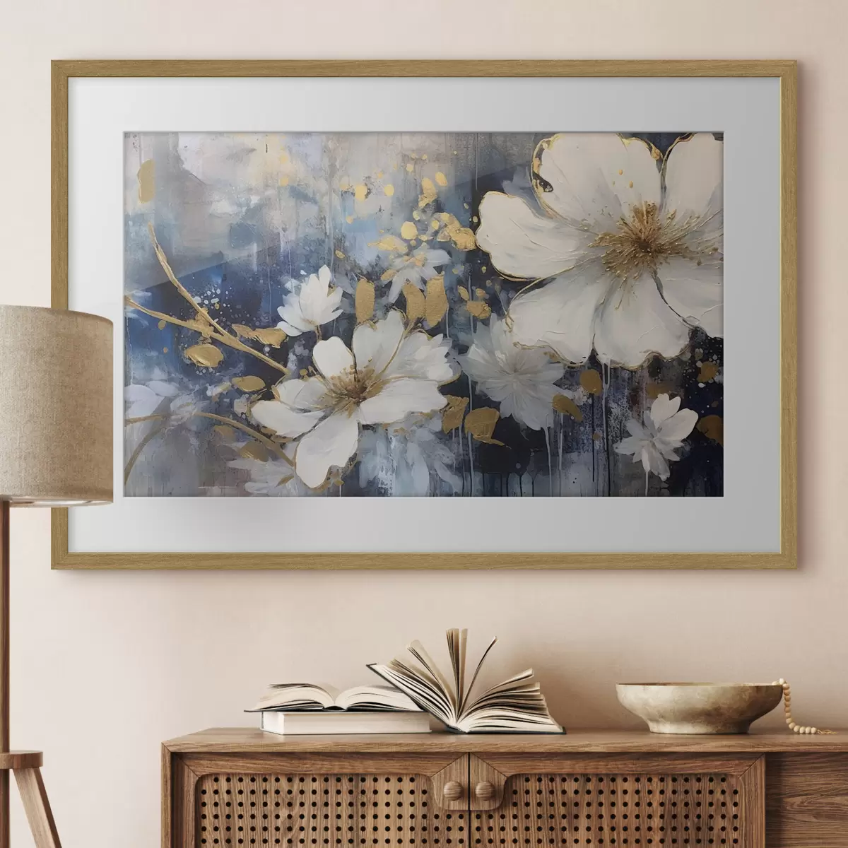 Poster Weiße Blüten, blaue Stille f35526