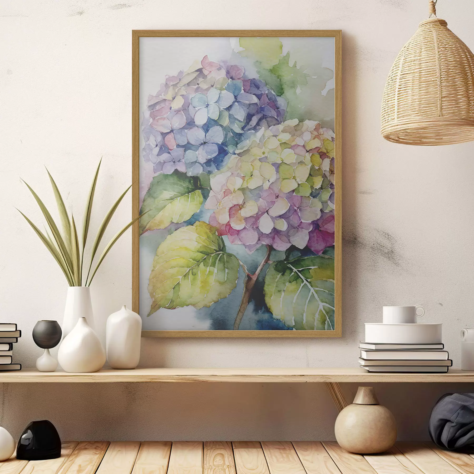 Fototapete Hortensien-Aquarellbilder, Sommerblumen, natürliche Farben f37342