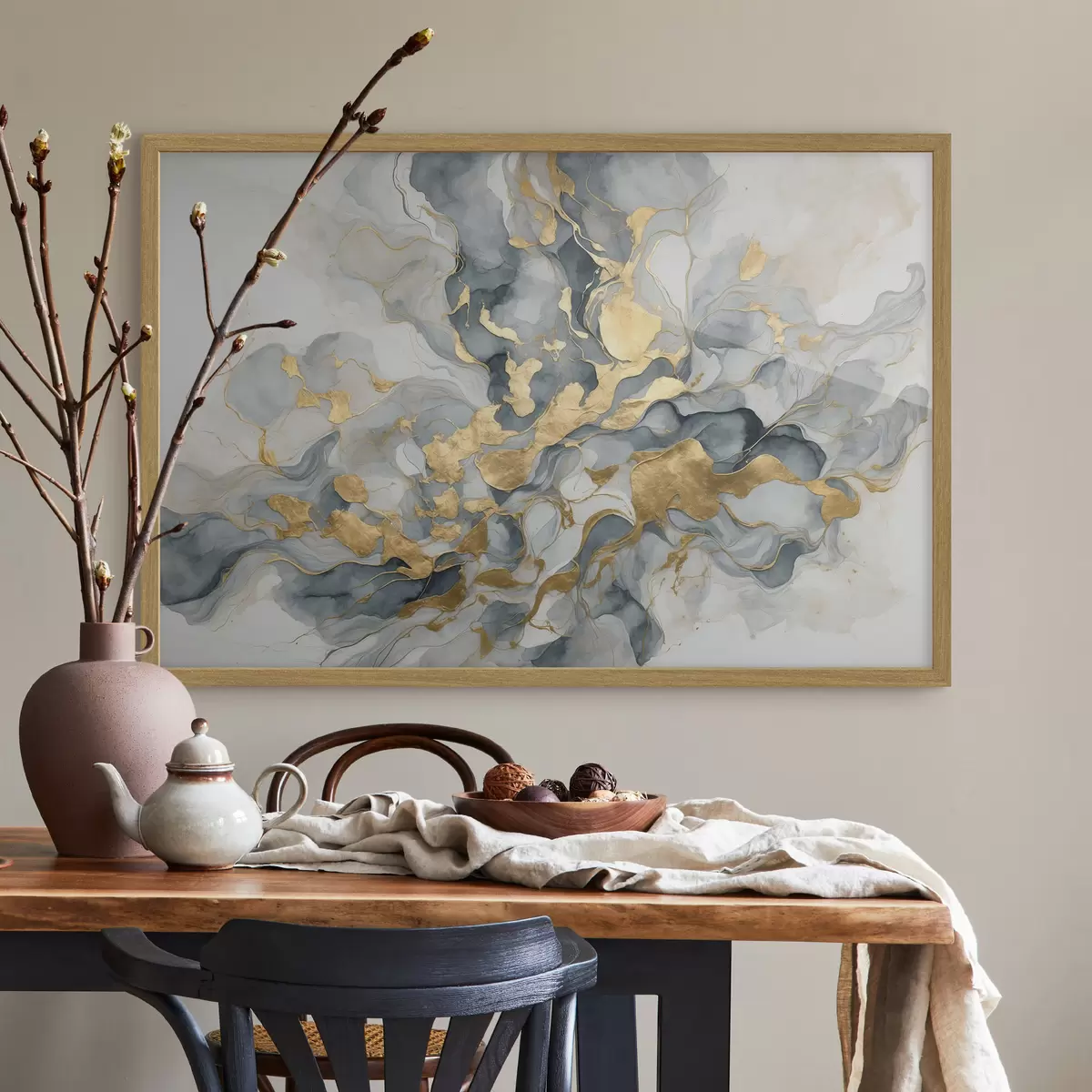 Poster Abstraktion in blauen Aquarellen f37331