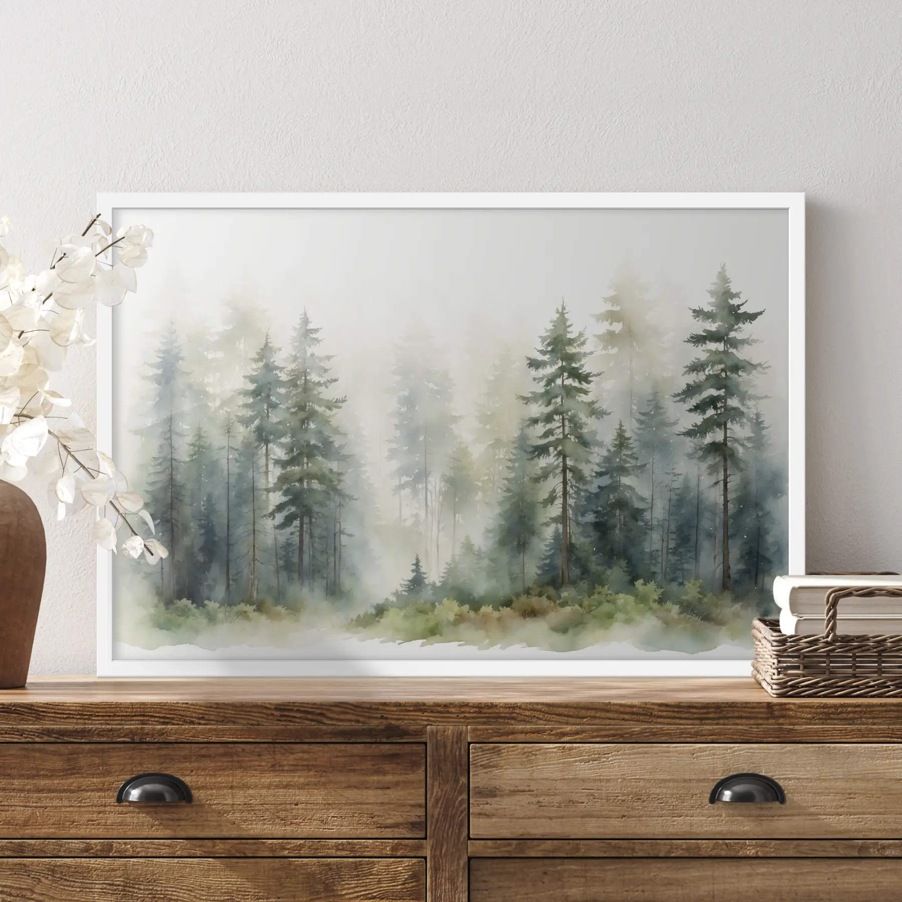 Fototapete Nebliger Wald in Aquarell f37337