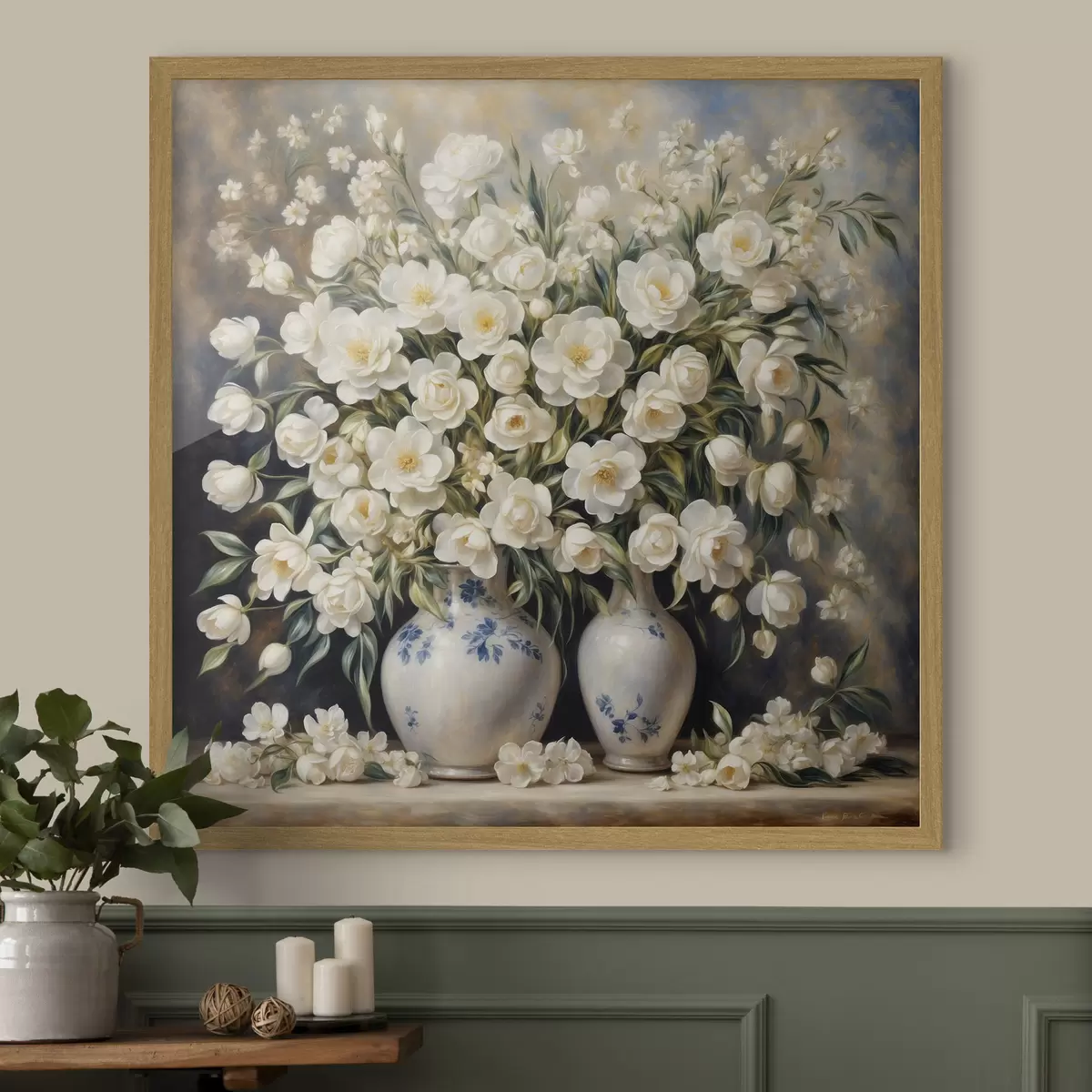 Poster Weißer Blumenstrauß im Stil von Auguste Renoir f37440